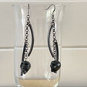 2/$29 Handmade Skull Gunmetal Curved Bar Chain Earrings Goth Metal Charcoal